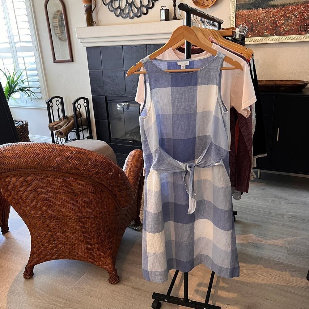 J Jill Dress Womens Size XS Blue & White Love Linen Gingham 100% Linen Tie - Picture 16 of 16
